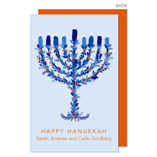 Blue Modern Menorah Flat Gift Enclosures